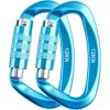 image:imageAzarxis Carabiner Clips 12 25 kN Aluminium D Ring Heavy Duty Lightweight Caribeaners for Hammock Camping Hiking Outdoor Gym Dog Leash Backpack Harness3 12kN  Screwgate  Blue  2 Pack