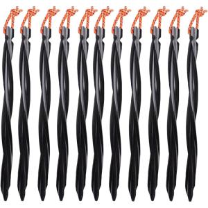 image:imageAzarxis Aluminum Tent Stakes Pegs Heavy Duty Lightweight for Camping Sand01 Black  Spiral  984 Inch