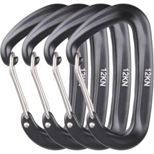 image:imageAzarxis Carabiner Clips 12 25 kN Aluminium D Ring Heavy Duty Lightweight Caribeaners for Hammock Camping Hiking Outdoor Gym Dog Leash Backpack Harness1 12kN  Wiregate  Black  4 Pack