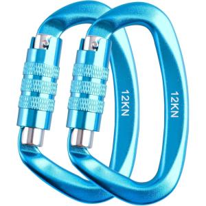 image:imageAzarxis Carabiner Clips 12 25 kN Aluminium D Ring Heavy Duty Lightweight Caribeaners for Hammock Camping Hiking Outdoor Gym Dog Leash Backpack Harness3 12kN  Screwgate  Blue  2 Pack