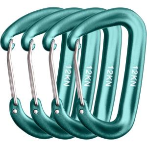 image:imageAzarxis Carabiner Clips 12 25 kN Aluminium D Ring Heavy Duty Lightweight Caribeaners for Hammock Camping Hiking Outdoor Gym Dog Leash Backpack Harness1 12kN  Wiregate  Dark Green  4 Pack