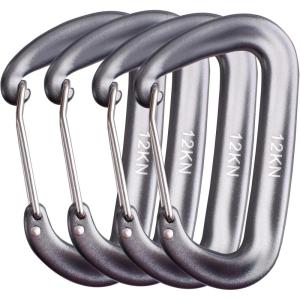 image:imageAzarxis Carabiner Clips 12 25 kN Aluminium D Ring Heavy Duty Lightweight Caribeaners for Hammock Camping Hiking Outdoor Gym Dog Leash Backpack Harness1 12kN  Wiregate  Gray  4 Pack