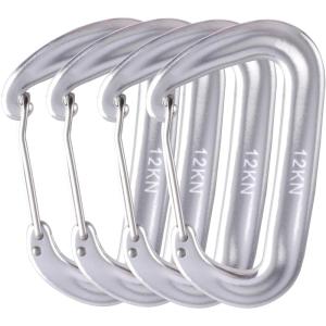 image:imageAzarxis Carabiner Clips 12 25 kN Aluminium D Ring Heavy Duty Lightweight Caribeaners for Hammock Camping Hiking Outdoor Gym Dog Leash Backpack Harness1 12kN  Wiregate  Silvery  4 Pack