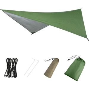 image:imageAzarxis Hammock Camping Tarp Rain Fly Waterproof Tent Shelter Awning Sunshade Cloth Picnic Mat for Outdoor Hiking Beach Backpacking  Included Guy Lines amp Stakes01 Green
