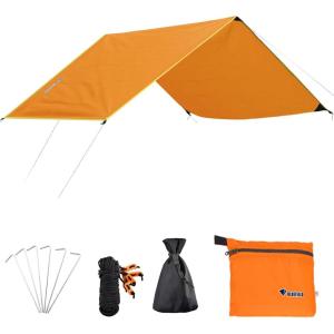 image:imageAzarxis Hammock Camping Tarp Rain Fly Waterproof Tent Shelter Awning Sunshade Cloth Picnic Mat for Outdoor Hiking Beach Backpacking  Included Guy Lines amp Stakes02 Orange