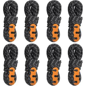 image:imageAzarxis Reflective Cord Pack Tent Guyline Rope HighStrength Lightweight with Aluminum Cord Adjuster for Tying Down Tarps Camping Tent Outdoor PackagingA  Black  8 Pack  3mm