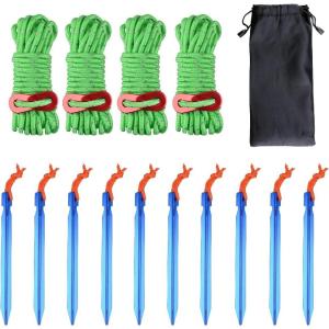 image:imageAzarxis Reflective Cord Pack Tent Guyline Rope HighStrength Lightweight with Aluminum Cord Adjuster for Tying Down Tarps Camping Tent Outdoor PackagingC  10 Blue Pegs  4 Grass Green Cords  4mm