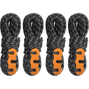 image:imageAzarxis Reflective Cord Pack Tent Guyline Rope HighStrength Lightweight with Aluminum Cord Adjuster for Tying Down Tarps Camping Tent Outdoor PackagingA  Black  4 Pack  3mm