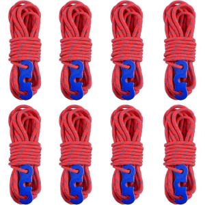 image:imageAzarxis Reflective Cord Pack Tent Guyline Rope HighStrength Lightweight with Aluminum Cord Adjuster for Tying Down Tarps Camping Tent Outdoor PackagingA  Red  8 Pack  3mm