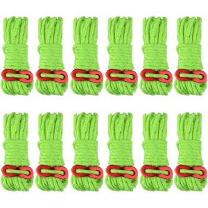 image:imageAzarxis Reflective Tent Guide Rope Lightweight Guy Line Cord with Aluminum Adjuster Guyline Tent Cord Tensioner for Camping Hiking Backpacking  Essential Survival Gear 13 Feet01 Fluorescent Green  12 Pack  4mm