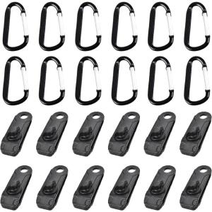 image:imageAzarxis Tarp Clips with Carabiner Heavy Duty Lock Grip Thumb Screw Tent Clamp for Awnings Outdoor Camping Caravan Canopies Car Covers Swimming Pool Covers Black  12 Tarp Clip  12 Carabiner
