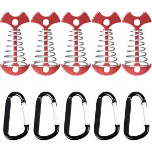 image:imageAzarxis Ultralight Tent Stakes Pegs with Carabiner Clips Aluminum Fishbone Guyline Cord Adjuster Kit Tent Awning Anchor Nail for Gallery Road or Timber Deck