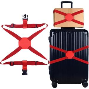 image:imageAzarxis Luggage Straps Bag Bungees Easy to Add a Bag Travel Suitcase Elastic Belt Packing Straps Adjustable with Buckles Red 94 x 1