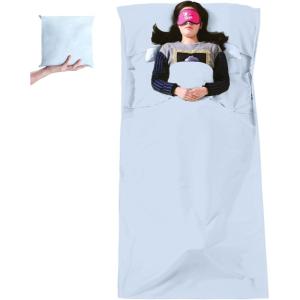 image:imageAzarxis Sleeping Bag Liner Adult Sleep Sack Travel Sheets for Hotel Lightweight Portable Single amp Double Camping Sheets for Backpacking01 Light Blue