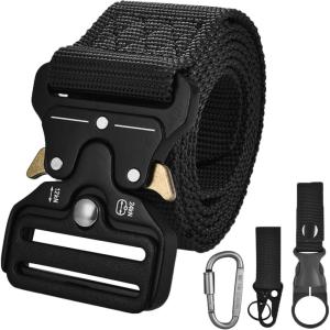 image:imageAzarxis Tactical Battle Belt Heavy Duty Molle Military Nylon Waist Belts Adjustable for Men Women Airsoft Shooting Paintball Hunting Outdoor Sports Black  with Carabiner  2 Key Ring