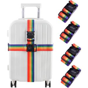 image:imageLuggage Straps for Suitcases Heavy Duty Adjustable Travel Belts with Sliding Buckle Easy to Identify Travel Accessories for Connecting Two Suitcases 4 Pack Black1 Rainbow  4 Pack