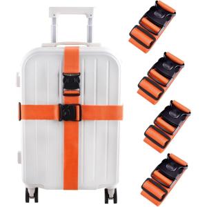 image:imageLuggage Straps for Suitcases Heavy Duty Adjustable Travel Belts with Sliding Buckle Easy to Identify Travel Accessories for Connecting Two Suitcases 4 Pack Black1 Orange  4 Pack