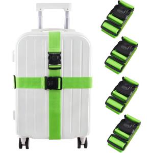 image:imageLuggage Straps for Suitcases Heavy Duty Adjustable Travel Belts with Sliding Buckle Easy to Identify Travel Accessories for Connecting Two Suitcases 4 Pack Black1 Green  4 Pack