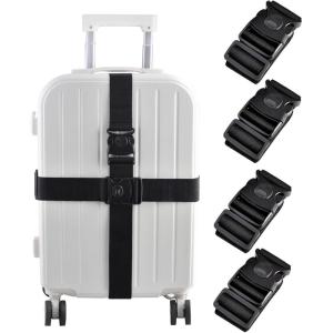 image:imageLuggage Straps for Suitcases Heavy Duty Adjustable Travel Belts with Sliding Buckle Easy to Identify Travel Accessories for Connecting Two Suitcases 4 Pack Black1 Black  4 Pack