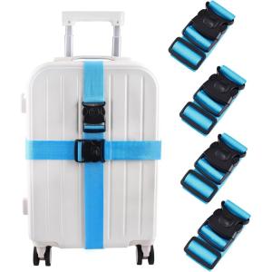 image:imageLuggage Straps for Suitcases Heavy Duty Adjustable Travel Belts with Sliding Buckle Easy to Identify Travel Accessories for Connecting Two Suitcases 4 Pack Black1 Blue  4 Pack
