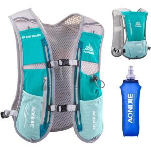 image:imageAzarxis Hydration Running Vest Backpack Pack 5L 55L for Women and Men Jogging Trail Race Marathon Cycling Hiking1 Mint Blue 5L  with a Soft Flask 500ml