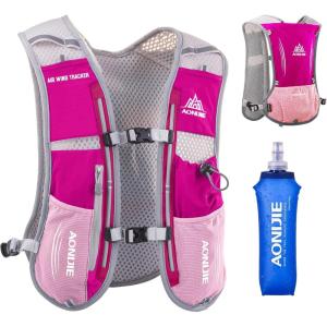 image:imageAzarxis Hydration Running Vest Backpack Pack 5L 55L for Women and Men Jogging Trail Race Marathon Cycling Hiking1 Rose Red 5L  with a Soft Flask 500ml