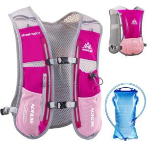 image:imageAzarxis Hydration Running Vest Backpack Pack 5L 55L for Women and Men Jogging Trail Race Marathon Cycling Hiking1 Rose Red 5L  with a Water Bladder 15L