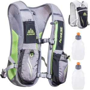 image:imageAzarxis Hydration Running Vest Backpack Pack 5L 55L for Women and Men Jogging Trail Race Marathon Cycling Hiking2 Gray 55L  with 2 Water Bottles 250ml