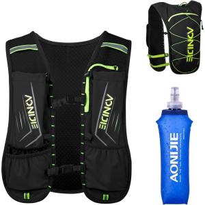 image:imageAzarxis Hydration Running Vest Backpack Pack 5L 55L for Women and Men Jogging Trail Race Marathon Cycling Hiking3 Black 5L  with a Soft Flask 500ml