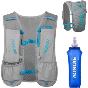 image:imageAzarxis Hydration Running Vest Backpack Pack 5L 55L for Women and Men Jogging Trail Race Marathon Cycling Hiking3 Gray 5L  with a Soft Flask 500ml