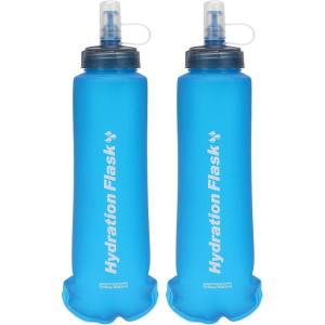 image:imageAzarxis TPU Soft Flask Collapsible Water Bottle Running Folding Gel Water Reservoir Handheld for Hydration Pack Hiking Cycling Climbing Jogging Marathon Trail Race05 Blue  500ml  2pack