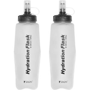 image:imageAzarxis TPU Soft Flask Collapsible Water Bottle Running Folding Gel Water Reservoir Handheld for Hydration Pack Hiking Cycling Climbing Jogging Marathon Trail Race04 White  350ml  2pack