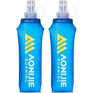 image:imageAzarxis TPU Soft Flask Collapsible Water Bottle Running Folding Gel Water Reservoir Handheld for Hydration Pack Hiking Cycling Climbing Jogging Marathon Trail Race01 Blue  500 ml  2pack