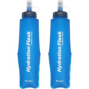 image:imageAzarxis TPU Soft Flask Collapsible Water Bottle Running Folding Gel Water Reservoir Handheld for Hydration Pack Hiking Cycling Climbing Jogging Marathon Trail Race04 Blue  500ml  2pack