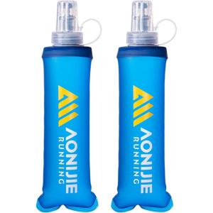 image:imageAzarxis TPU Soft Flask Collapsible Water Bottle Running Folding Gel Water Reservoir Handheld for Hydration Pack Hiking Cycling Climbing Jogging Marathon Trail Race01 Blue  250 ml  2pack