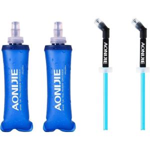 image:imageAzarxis TPU Soft Flask Collapsible Water Bottles BPAFree 250ml 350ml 500ml 600ml for Hydration Vest Pack Running Hiking Cycling Climbing250ml  845oz with Speed Straw  2 Pack