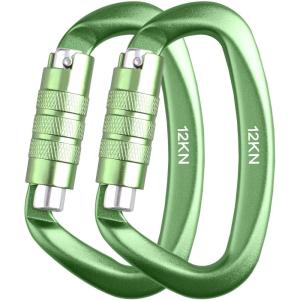 image:imageAzarxis Carabiner Clips 12 25 kN Aluminium D Ring Heavy Duty Lightweight Caribeaners for Hammock Camping Hiking Outdoor Gym Dog Leash Backpack Harness3 12kN  Screwgate  Green  2 Pack