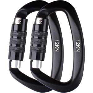 image:imageAzarxis Carabiner Clips 12 25 kN Aluminium D Ring Heavy Duty Lightweight Caribeaners for Hammock Camping Hiking Outdoor Gym Dog Leash Backpack Harness3 12kN  Screwgate  Black  2 Pack