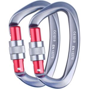 image:imageAzarxis Carabiner Clips 12 25 kN Aluminium D Ring Heavy Duty Lightweight Caribeaners for Hammock Camping Hiking Outdoor Gym Dog Leash Backpack Harness4 25kN  Screwgate  Gray  2 Pack