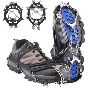 image:imageAzarxis Walk Traction Ice Snow Cleat Treads Grips Grippers Crampons Creepers with 19 Spikes for Shoes Boots Men Women Walking Climbing Hiking Fishing Heavy Duty Anti Slip Stainless Steel4 Black  8 Spikes