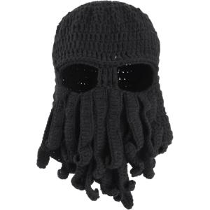 image:imageAzarxis Beard Beanie Hat Knit Funny Pirate Hat Winter Octopus Hat Windproof Warm Squid Mask for Men Women HalloweeBlack