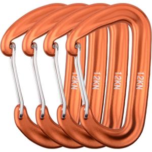 image:imageAzarxis Carabiner Clips 12 25 kN Aluminium D Ring Heavy Duty Lightweight Caribeaners for Hammock Camping Hiking Outdoor Gym Dog Leash Backpack Harness1 12kN  Wiregate  Orange  4 Pack