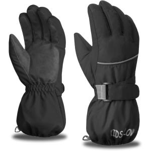 image:imageAzarxis Kids Children Ski Gloves Winter Snow Gloves Waterproof Winter Warm Glove for Snowboarding Sledding03 Black  Reflective