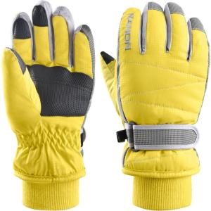 image:imageAzarxis Kids Children Ski Gloves Winter Snow Gloves Waterproof Winter Warm Glove for Snowboarding Sledding04 Yellow Thicker Version