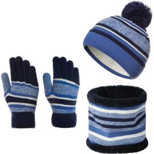image:imageAzarxis Kids Childrens Balaclava Hat Fleece Ski Face Mask Winter Cap Adjustable Double Neck Warmer05 Blue  Hat Scarf Gloves Set