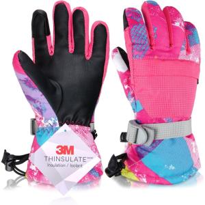 image:imageAzarxis Kids Snow Ski Gloves Children Winter Waterproof Windproof Warm Touchscreen Snowboard Gloves for Boys amp Girls01 Rose Red