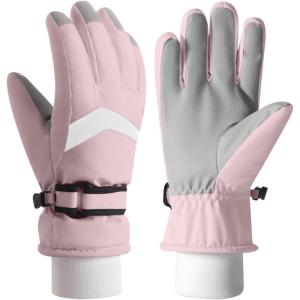 image:imageAzarxis Kids Snow Ski Gloves Children Winter Waterproof Windproof Warm Touchscreen Snowboard Gloves for Boys amp Girls08 Pink